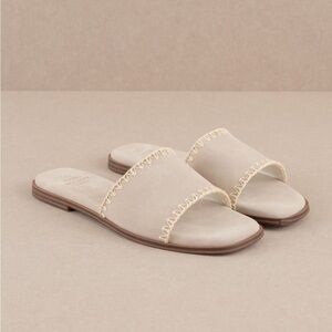 NEW!  Beige stitch detail slide